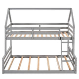 Twin over Full House Bunk Bed with Built-in Ladder,Gray WF287558AAE