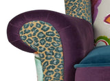Anya Boho Chic Wingback Accent Arm Chair, Floral & Leopard, Blue-Teal & Purple Velvet B2719P238251