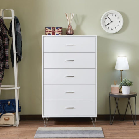 ZUN White 5-Drawer Chest with Single Handles B062P209028