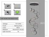 14 Ring High Ceiling Chandelier Foyer, Black Modern LED Large Staircase Long Chandeliers Light 86954996