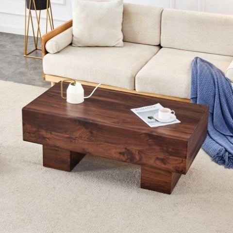 ZUN Modern Simple Walnut Colored Texture Sticker MDF Coffee Table - 43.3"x21.6"x17.2" Practical W1151P230543