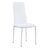 Modern White PU Dining Chairs Set of 4 - Diamond Quilted High Back Design with Silver Chrome Metal W2920P269762