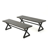 ZUN Outdoor Aluminum Dining Benches with Steel Frame, 2-Pcs Set, Grey / Black 61625.00BGRY