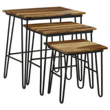 Natural and Black 3-Piece Nesting Table with Hairpin Legs B062P153893