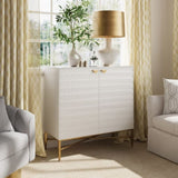 White Modern 2-Door Locker Accent Cabinet with Tapered Metal Feet T3609P333096