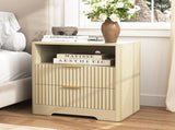 Nightstand with Charging Station, Smart Nightstand with Night Light,Bedside Tables with Storage W1321P399415
