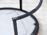 Set 2 Coffee Table Nesting White and gray top Black Frame Circular Round and Marble Pattern Wooden 68840643