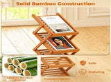 Foldable Bamboo Magazine Rack Brochure Display Stand with 5 Storage Pockets, 2 Adjustable Heights 62743331