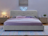 Queen Size Kids Upholstered Bed with Oversized Rabbit Ear Headboard, LED Light & 4 Storage Drawers, W1413P384927