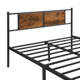 King Size metal bedframe,Headboard with wood panel decoration,black W311P248424