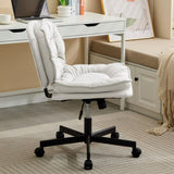 ZUN Armless-Office Desk Chair with Wheels: PU Leather Cross Legged Wide Chair,Comfortable Adjustable 71405818