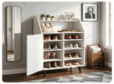White Multi-Compartment Shoe Cabinet with Countertop & Open Storage Cubbies, Magnetic Door 43141601