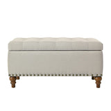 Ottoman storage bench, recessed support hinge top easy to open, rivet trim around, bedroom, W2941P242252