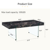 ZUN 43.3"x23.6" Black Marble-Patterned MDF Coffee Table with Tempered glass legs.Suitable for Living W1151P209569