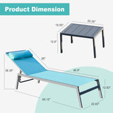 ZUN Patio Chaise Lounge Set, 3 Pieces Aluminum Adjustable Pool Lounge Chairs Textilene Sunbathing W1859P225800