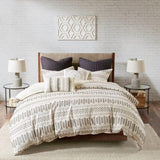 Cotton Jacquard Comforter Mini Set Ivory/Charcoal Full/Queen B035128810