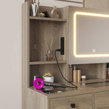 9262 gray particle board, tempered glass tabletop, linen finish, 5-drawer dressing table set with 82967963