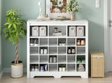 Sleek Design 24 Shoe Cubby Console, Modern Shoe Cabinet with Curved Base, Versatile Sideboard with 40496724