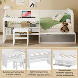 Wooden Twin Size Daybed with Storage Shelves and Lockers, Multi-functional Bed with Study Desk and N733P240746K