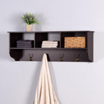 ZUN Espresso Entryway Wall Mounted Coat Rack with 4 Dual Hooks Living Room Wooden Storage Shelf 46699279