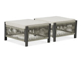 Outdoor PE Wicker Ottomans Set of 2, Patio Rattan Footrests with Beige Cushion for Backyard or Deck T3773P419405