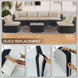 Cushion Covers for 7 Pcs Wicker Rattan Sectional Sofa, 14Pack Cushion Slipcovers Set 18195454
