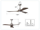 42" Solid Wood Blades Ceiling Fan with Lights Remote Control,Quiet DC Motor 3 Blade Ceiling Fans 6 W3596P460816