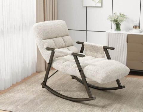 ZUN Casual folding rocking chair upholstered, lounge rocking chair adjustable high back and foot 80997707