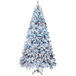 ZUN 8 FT Pre-lit Snow Flocked Christmas Tree, Artificial Hinged Xmas Pine Tree with 1300 Branch Tips, 67753031