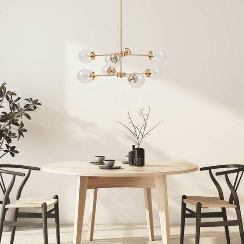 ZUN 8-Light Metal Chandelier with Globe Bulbs Gold/Clear See below B035P264529