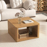 Square Coffee for Living Room in Natural Farmhouse Coffee with Storage,2-Tier Center N735P242918N
