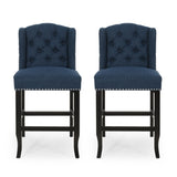 ZUN Vienna Contemporary Fabric Tufted Wingback 27 Inch Counter Stools, Set of 2, Navy Blue and Dark 64855.00NBLU