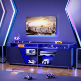 ZUN Gaming TV Stand for PS5 with Power Outlet,for TVs 75 inch and Below,LED Entertainment 82213215