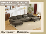 U-Shaped Convertible Sectional Sofa with 2 Chaise Lounges, 4-Seater Modular Couch with Removable & 97244480