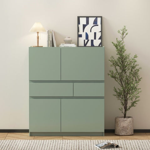 ZUN Green wooden storage cabinet with 4 doors and 2 drawers W1320P191445