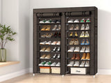 Double Row 10-Tier Non-Woven Fabric Shoe Cabinet with Iron Pipes and Plastic Components, Brown 47364697
