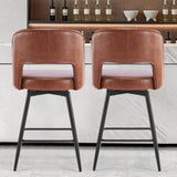 2 Pcs Brown PU Swivel Bar Stools with Open Backrest & Metal Legs 84895321