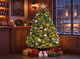 5FT Pre-Lit Artificial Christmas with Ornaments, 140 Warm White LED Lights, PVC Hinged Xmas 87148215