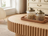 Oval Coffee Table,Mid Century Modern Fluted Coffee Table with Pedestal, Classic Wood Coffee Table W3204P476731