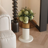 Cream White Modern Nesting Coffees Set of 2, 2 in 1 Irregular Coffee with Glass Top End W3081P254996