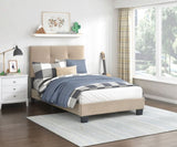 1pc Twin Platform Bed Light Brown Velvet Upholstered Adjustable Height Headboard Button Tufted Solid B011P203575