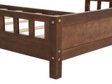 Full Pine Wood Bed with Bookcase Headboard ,LED Motion Sensor Light, Bed Guardrails,Walnut W504P281004