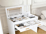 Flip Top Vanity Desk with LED Lighted Mirror & Built-in Outlet - Makeup Vanity Table with 2 Drawers, W2699P404630