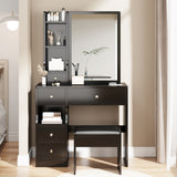 ZUN Small Space Left Drawer Desktop Vanity Table + Cushioned Stool, Extra Large Right sliding mirror, W936P176490