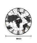 ZUN 36 Inch Large Black Metal Wall Clock, Modern Silent World Map Wall Clock with Gold Pointers, W1445P249307