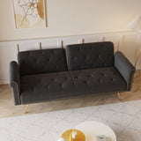 ZUN 69.7-inch black velvet nail head sofa bed with throw pillow W1658130593