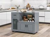 Gray Kitchen Island Cart with Microwave Shelf, Drawer & 2-Door Cabinet, 360&deg Swivel Casters 23092049