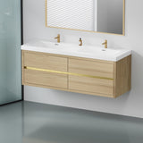 60" Wall-Mounted Bathroom Vanity with Double Sinks, Floating Bathroom Storage Cabinet with Stone W1573P211187