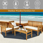 ZUN 4-piece patio furniture set Outdoor Acacia wood sofa furniture with cushion white 42065091