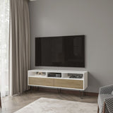 Olds TV Stand with 2 Doors and Open Storage, White and Natural Oak B128P287515